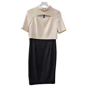 ESCADA Women's Virgin Wool Textured Block Cream & Black Sheath Dress Size 34